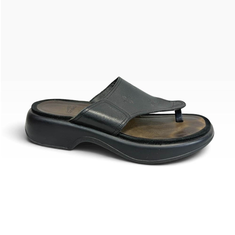 Dansko Womens Black Leather Embroidered Thong Slide Sandals Size 40